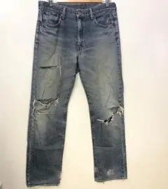 ★BOBSON デニムパンツ ダメージ加工 インディゴブルー