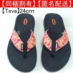 テバ Teva ビーチサンダル 黒 ブラック 赤 オレンジ 花柄 24cm 夏