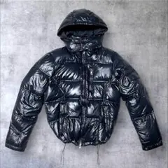00s y2k archive 光沢 ダウンジャケット 短丈 ドローコード 黒