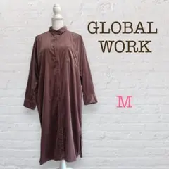 グローバルワーク/シャツワンピース/ブラウン/長袖ワンピース/コーデュロイ/美品