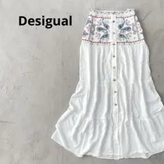 《デシグアル》刺繍 ペイズリー リネン混ロングスカート エスニック 白 夏服♡のサムネイル