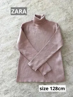 新品未使用 ZARA落ち着いたラメ入りピンクのタートルネックセーター 128cm