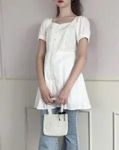 新品タグ付き　Seemi. by NICE CLAUP コットンミニワンピース★のサムネイル