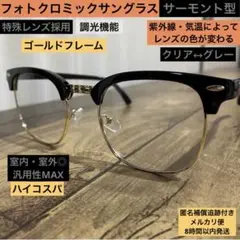 【光でレンズの色が変わる】サーモントブロー⭐️調光サングラス⭐️男女兼用⭐️伊達メガネ