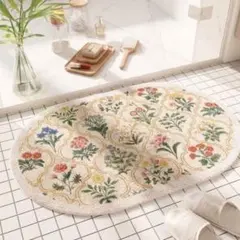 バスマット　玄関マット　花柄　80×50　楕円形　北欧風　オーバル