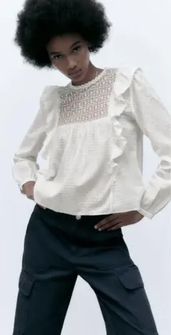 ZARA フルイド　フリル　ブラウス