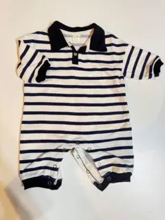 韓国子供服 ロンパース ボーダー 襟付き S ベビー