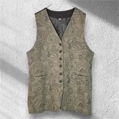 ジレ　ベスト　毛100％　レトロ　ブラウン系　19号　大きいサイズ　ポケット付き