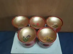 山中漆器　金沢金箔 五草花 高級小吸物椀　5客