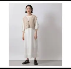 ホワイト シャツワンピース キルティングベスト付き 5分袖 LOWRYSFARM