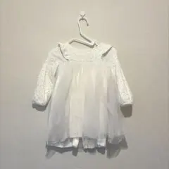 プチバトー チュール付き長袖ワンピース　 18m 81cm 星柄 ホワイト