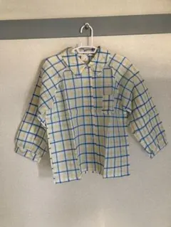 昭和レトロ 青と黄色のチェック柄 長袖シャツ M