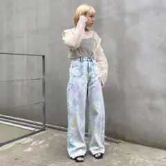 新品タグ付 CIAOPANIC ペイント加工ワイドデニムパンツ M ハイウエストのサムネイル