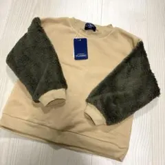 【タグ付き新品未使用】裏起毛 袖ボア バイカラー トレーナー カーキ 95cm
