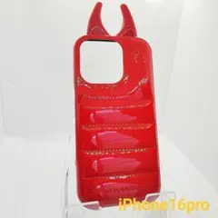 iPhone　ケース　16pro ダウンジャケット　レッド デビル　おしゃれ