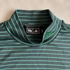 adidas ダークグリーン ハイネックストライプ 長袖シャツ