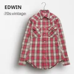 Y6702【エドウィン】ヴィンテージ 70s チェック長袖シャツ 古着ライク