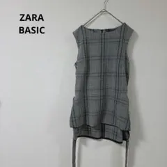 ZARA　BASIC　袖なし　チュニック　重ね着　チェック　グレー　M
