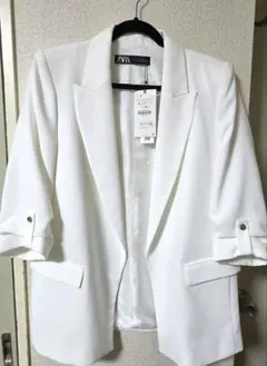 ZARA ホワイトロールアップ テーラードジャケット ブレザー L　新品未使用