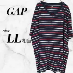一点物✨️GAP【LL相当】ボーダーVネックTシャツ XL ネイビー×レッド