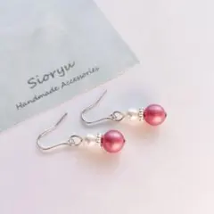 スワロフスキーパールピアス 6mm マルベリーピンク