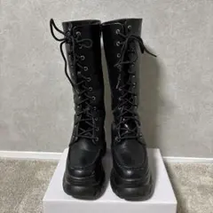 ブラックレザー厚底ロングブーツ