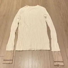 ラッピンナイン　リブ編みニット　袖切替えトップス　ホワイト　綺麗め　シンプル　M