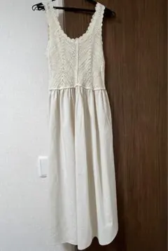 SamansaMos2 クロシェ編み風切替ノースリーブワンピース　キナリ