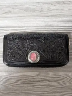 アルズニ　ALZUNラウンドファスナー本革長財布　手彫りカービングウォレット