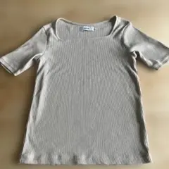 AZUL by MOUSSY リブ編み五分袖トップス M ベージュ