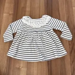 レース襟付き白黒ストライプ長袖Ｔシャツ　90