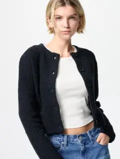 UNIQLO 新品未使用☆ ニットショートジャケット L ブラック