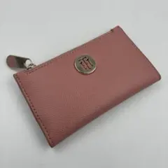 良品】トミーヒルフィガー　ミニ財布　レザー　ピンク　ロゴ金具　コンパクト