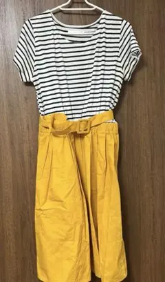 k* ストライプ 半袖ワンピース イエロー