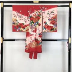 【訳あり 鞠柄】七五三絞り着物 七五三七歳四つ身：N080 【正絹】赤 総絞り 牡丹に手毬 | 七五三