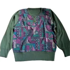 古着　ニット セーター 長袖 クルーネック 長袖ニット トップス　緑　グリーン