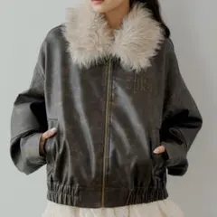 chico フェイクレザールーズジップブルゾン フリーサイズ