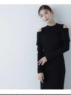 NATURAL BEAUTY BASIC オフショルレイヤードニットワンピース