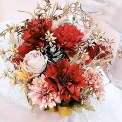 ウェディングブーケ ブーケトニア 赤 ピンク ゴールド