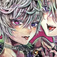 創作 オリジナル 手描きイラスト【狐猫夜】