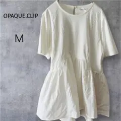 オペークドットクリップ＊ブラウス M 白 フレア 半袖 チュニック 体型カバー