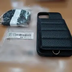 iPhone14用ストラップ付きスマホケース　 ブラック