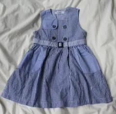 多少の難有り★ファミリア★ブルーギンガムチェックワンピース★110cm