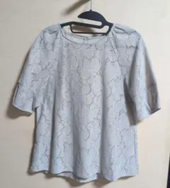 any sis 花柄レース 半袖ブラウス ライトグレー