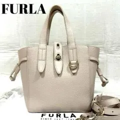 FURLAフルラ ネットミニ ピンクベージュ シボ革 2way ショルダーバッグ