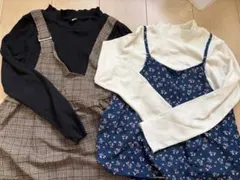サロペット長袖２点セット　チェック花柄　130センチ140センチ