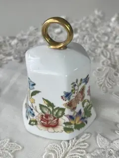 花柄陶磁器ベル 八角形 金色リング付き