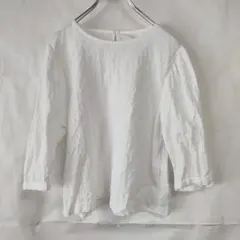 レディース　七分袖ブラウス　リネン素材　無地　シンプル　ホワイト
