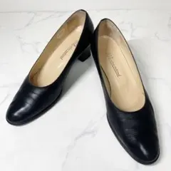 RIZ アーモンドトゥ ローヒール パンプス 黒 3E 23.0cm