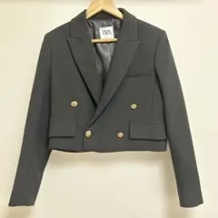 ZARA 黒 ダブルブレスト クロップド ジャケット